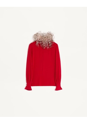Valentino Georgette Top With Feathers Woman PARIS/BROWN 40