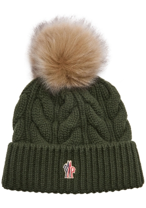 Moncler Pompom Cable-knit Wool-blend Beanie - Green Dark - One Size