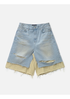 Layered Skirt Denim Carpenter Shorts