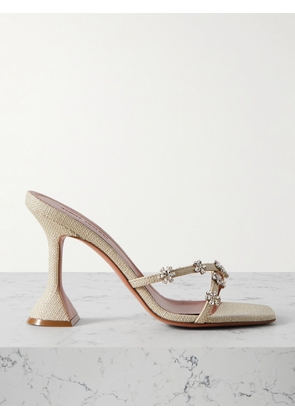 Amina Muaddi - Lily Crystal-embellished Canvas Mules - Neutrals - IT35,IT35.5,IT36,IT36.5,IT37,IT37.5,IT38,IT38.5,IT39,IT39.5,IT40,IT40.5,IT41