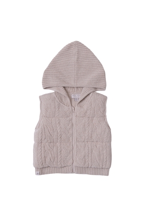 Barefoot Dreams Toddler Cable Puffer Hooded Vest in Grey. Size 5T. Also in 2/3T, 4/5T.