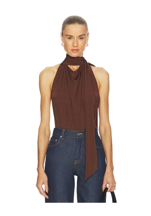 Camila Coelho Jaci Bodysuit in Brown. Size XS. Also in L, M, XL.