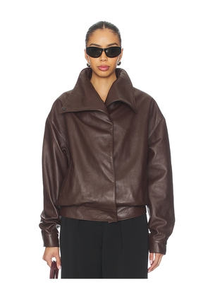 Diana Milkanova Studio Leather Collar Jacket in Brown.