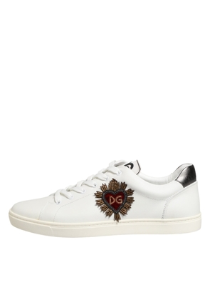 Dolce & Gabbana White Leather Heart Embellished Sneakers Shoes - EU43.5/US10.5
