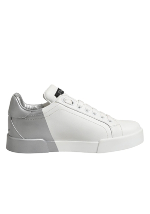 Dolce & Gabbana White Gray Low Top Leather Sneaker Shoes - EU35.5/US5