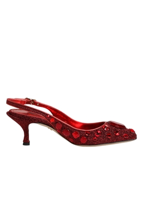 Dolce & Gabbana Red Crystal Embellished Slingbacks Shoes - EU36.5/US6