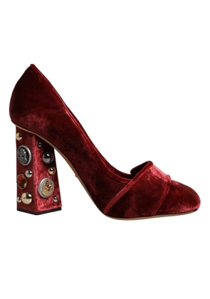 Dolce & Gabbana Red Velvet Embellished Heels Pumps  Shoes - EU38/US7.5