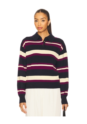 Guest In Residence Collegiate Stripe Polo Top in Navy,Purple. Size XS. Also in XL.