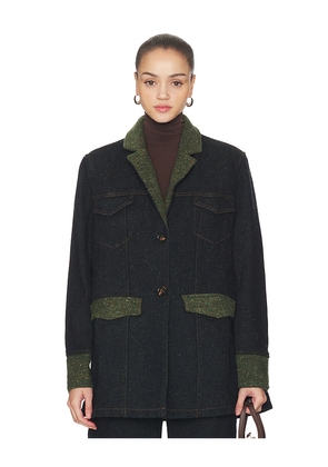 Ganni Melange Twill Denim Oversized Blazer in Blue. Size XXS/XS. Also in S/M.