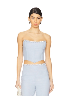 La Porte Birkin Pearl Corset Top in Baby Blue. Size S. Also in L, M, XS.
