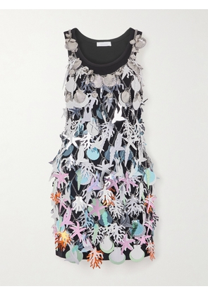 RABANNE - Layered Embellished Chainmail And Jersey Mini Dress - Silver - FR 36,FR 38,FR 40,FR 42