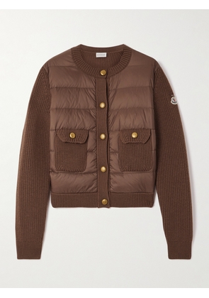 Moncler - Archivio Dna Ribbed Wool And Shell Down Cardigan - Brown - xx small,x small,small,medium,large,x large