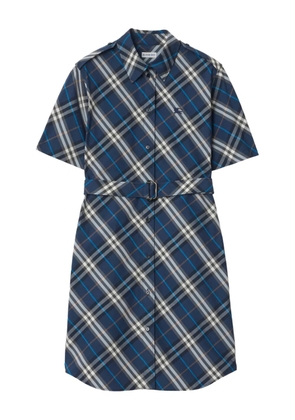 Burberry Check-pattern mini shirt dress - Blue