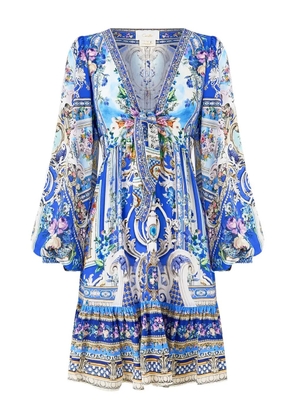 Camilla Ottoman Opulence V-neck mini dress - Blue