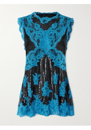 RABANNE - Lace-trimmed Chainmail Blouse - Black - FR 34,FR 36,FR 38