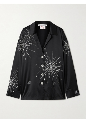 BERNADETTE - Louis Sequin-embellished Silk-blend Satin Pajama Shirt - Black - FR 34,FR 36,FR 38,FR 40,FR 42,FR 44