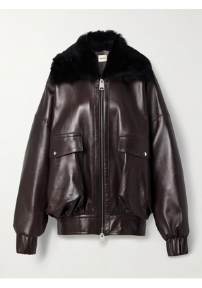 KHAITE - Daemon Oversized Shearling-trimmed Leather Jacket - Brown - small,medium,large