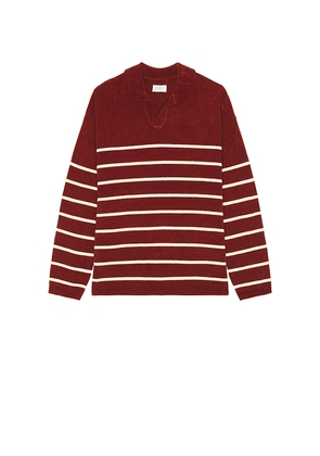 SATURDAYS NYC Mole Yarn Stripe Skipper Knit Polo in Red. Size L. Also in XL/1X.