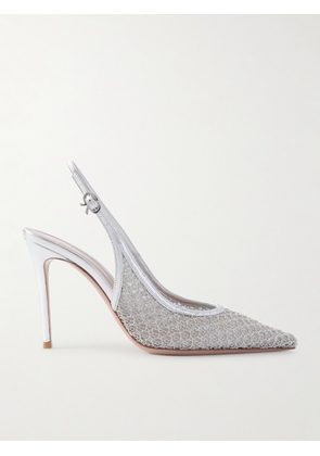 Gianvito Rossi - Itaca 95 Metallic Leather-trimmed Embellished Mesh Slingback Pumps - Silver - IT35,IT36,IT36.5,IT37,IT37.5,IT38,IT38.5,IT39,IT39.5,IT40,IT40.5,IT41,IT41.5,IT42