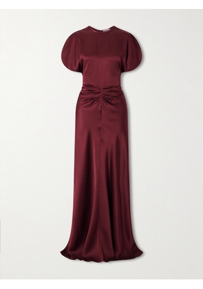 Victoria Beckham - Gathered Satin Maxi Dress - Burgundy - UK 4,UK 6,UK 8,UK 10,UK 12,UK 14,UK 16