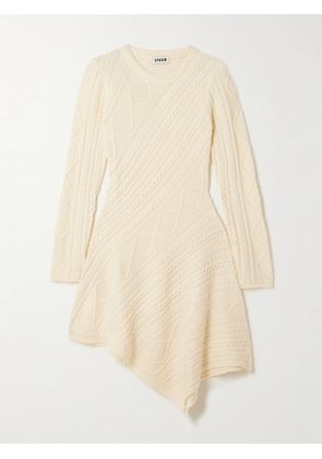 STAUD - Eva Asymmetric Cable-knit Wool-blend Dress - Ivory - x small,small,medium,large,x large