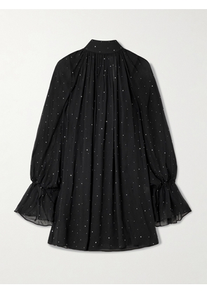 STAUD - Roux Crystal-embellished Gathered Crepon Mini Dress - Black - x small,small,medium,large,x large