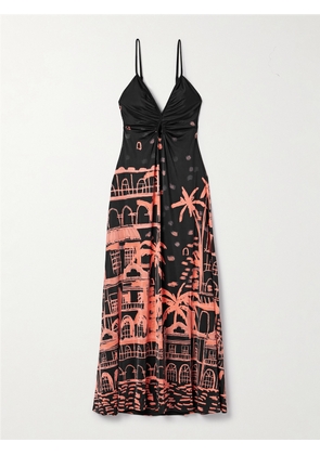 Johanna Ortiz - Nuestra Tierra Ruched Printed Satin-jersey Maxi Dress - Black - US0,US2,US4,US6,US8,US10,US12