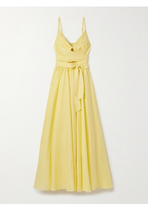 Zimmermann - Awaken Gathered Linen Midi Dress - Yellow - 00,1,2,3,4