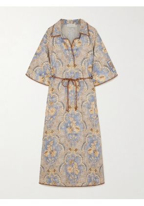 Zimmermann - Daylight Belted Printed Linen Midi Dress - Blue - 00,1,2,3,4