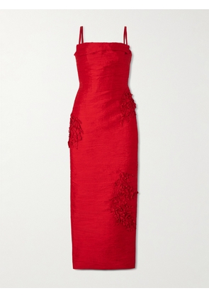 Marmar Halim - Appliquéd Pleated Taffeta Gown - Red - EU 36,EU 38,EU 40,EU 42