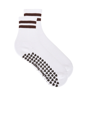 WellBeing + BeingWell Striped Half Crew Grip Sock in White.