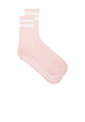 WellBeing + BeingWell Striped Tube Grip Sock in Pink.