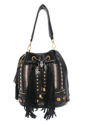 La Carrie Jungle studded tassel bucket bag - Black