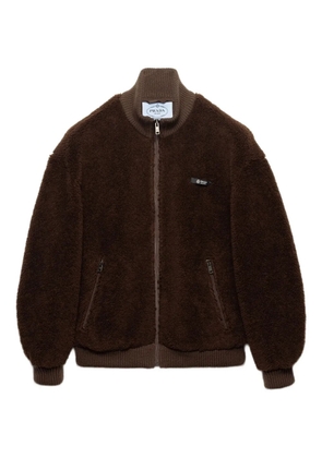 Prada ribbed-trims logo-detail jacket - Brown