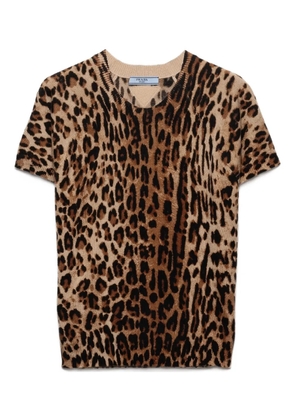 Prada leopard-print knitted T-shirt - Brown