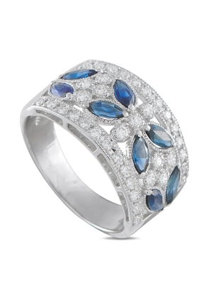 LB Exclusive platinum diamond and sapphire wide ring - Silver