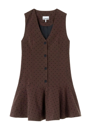 GANNI button polka dot dress - Brown