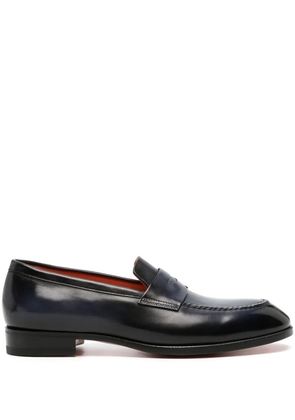Santoni faded leather penny loafers - Blue