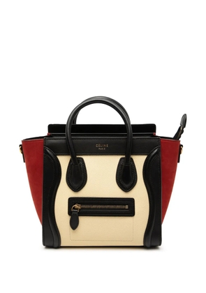 Celine Pre-Owned 2018 Nano Tricolor Nubuck and Drummed Calfskin Luggage Tote satchel - White