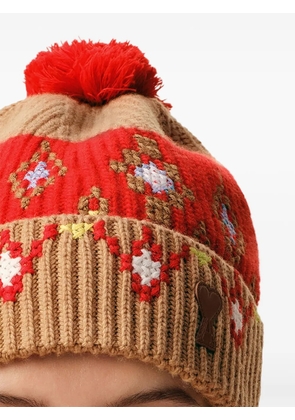 AMI Paris cross-stitch pompom wool beanie hat - Neutrals