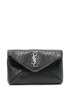 Saint Laurent micro Cassandre grained wallet - Black