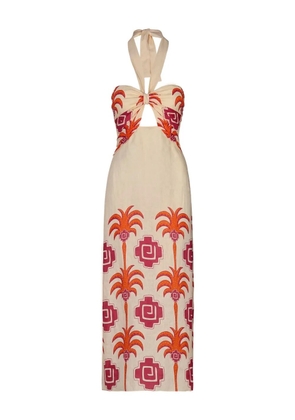 Johanna Ortiz Water Adventure halterneck printed linen midi dress - Neutrals