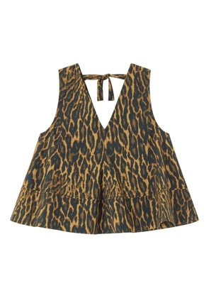 GANNI V-neck animal-print top - Brown