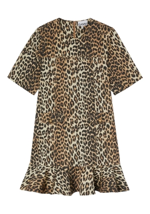 GANNI leopard-printed ruffled dress - Brown