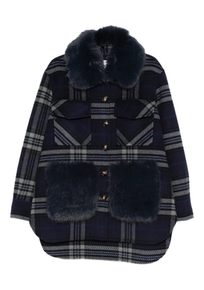 Ava Adore faux-fur-trim plaid coat - Blue