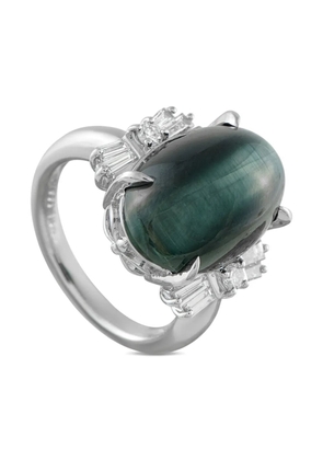 LB Exclusive platinum diamond ans cat-eye ring - Silver