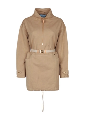 Prada belted half-zipped coat - Brown