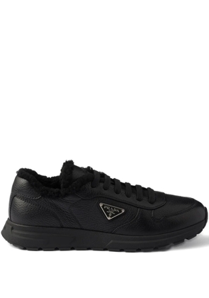 Prada Prax shearling-lining logo leather sneakers - Black