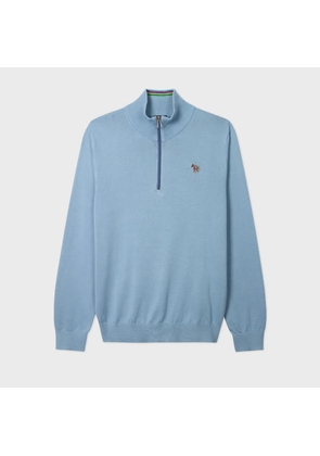 PS Paul Smith Pale Blue Organic Cotton Quarter Zip Zebra Logo Sweater