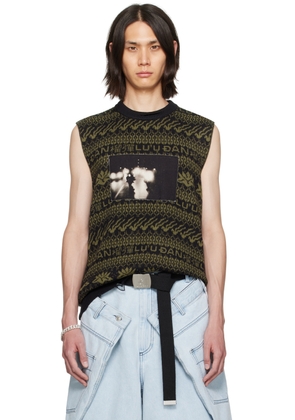 LU'U DAN Black & Green Distressed Vest